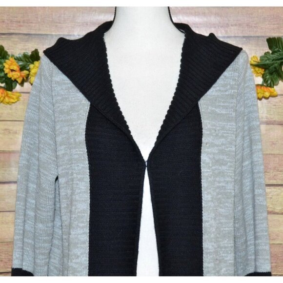 French Dressing Jeans Gray Black Color Block Hooded Long Cardigan Sweater Size L - Picture 4 of 13